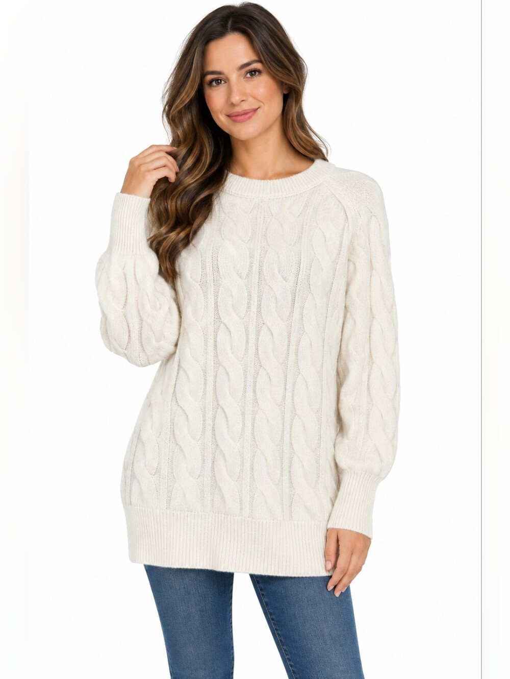 aerie Cable Knit Crewneck Sweater - Cream